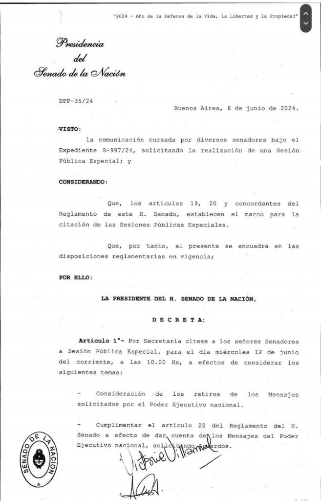El Senado convocó a una sesión especial el próximo miércoles para tratar la Ley Bases y el paquete fiscal
