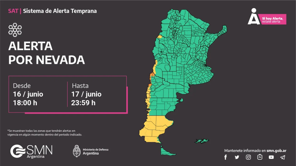 Alerta hoy por nieve: cinco provincias afectadas